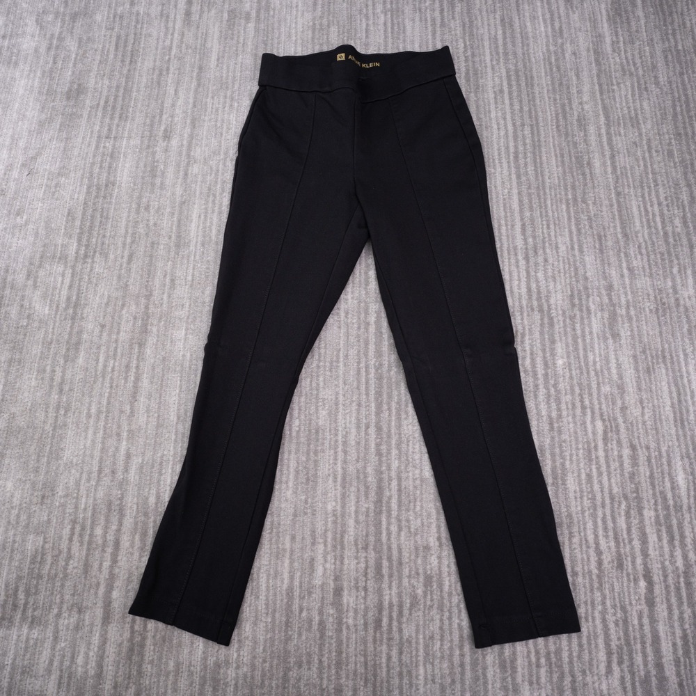 Anne Klein Pants Women Small Black Excellent Pintuck Seam Pull On Stretch Slim
